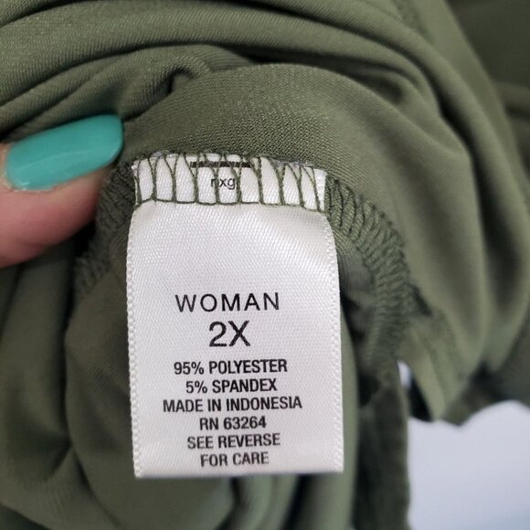 Roz & Ali Womens 3/4 Sleeve Olive Green Button Front Blouse Top Plus Size 2X - Picture 11 of 15